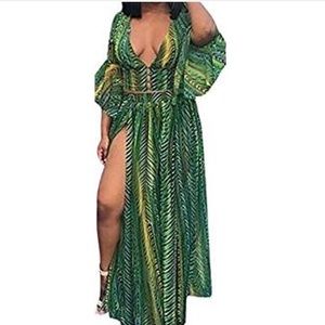 Two-Piece Deep V Slit Chiffon Set